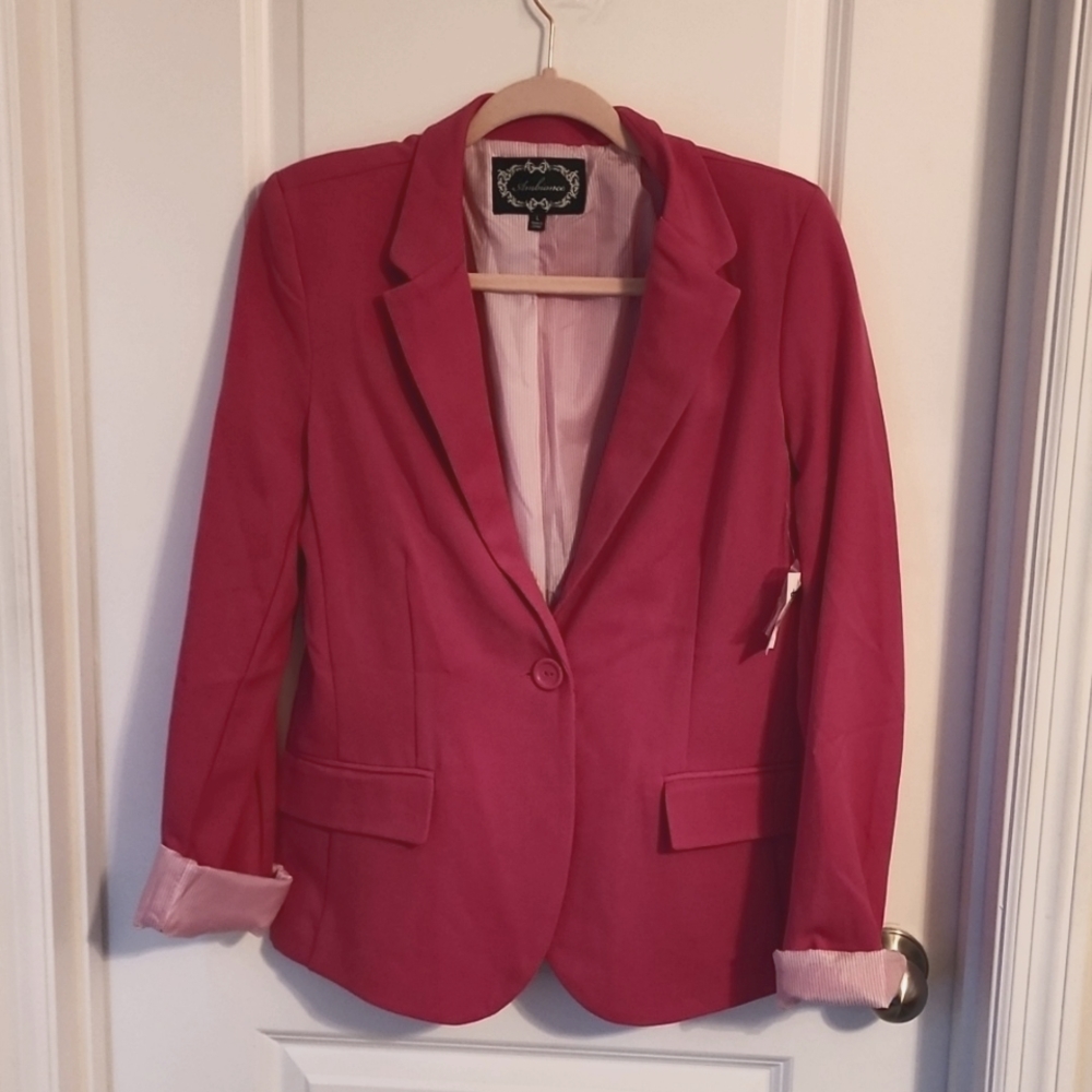 Charlotte Russ large pink blazer jacket.